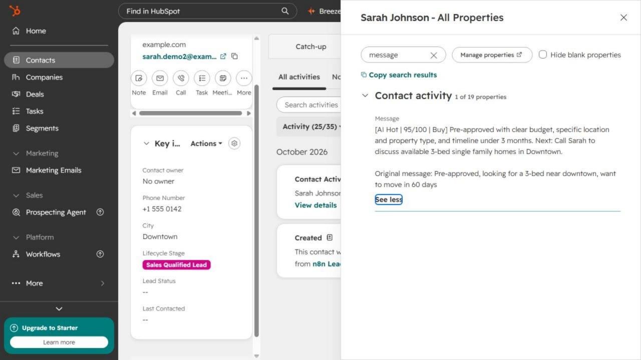 Real Estate AI Lead Qualifier: The AI's score and reasoning saved on the contact